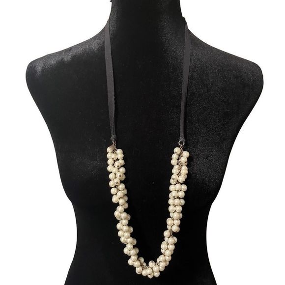 J. Crew black ribbon and pearl necklace. Great condition! - Picture 1 of 4